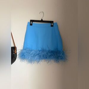 La' Ros Blue Feather Mini Skirt, Size Small